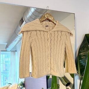 Vintage Free People Cream & Pearl Holiday Cardigan Sweater